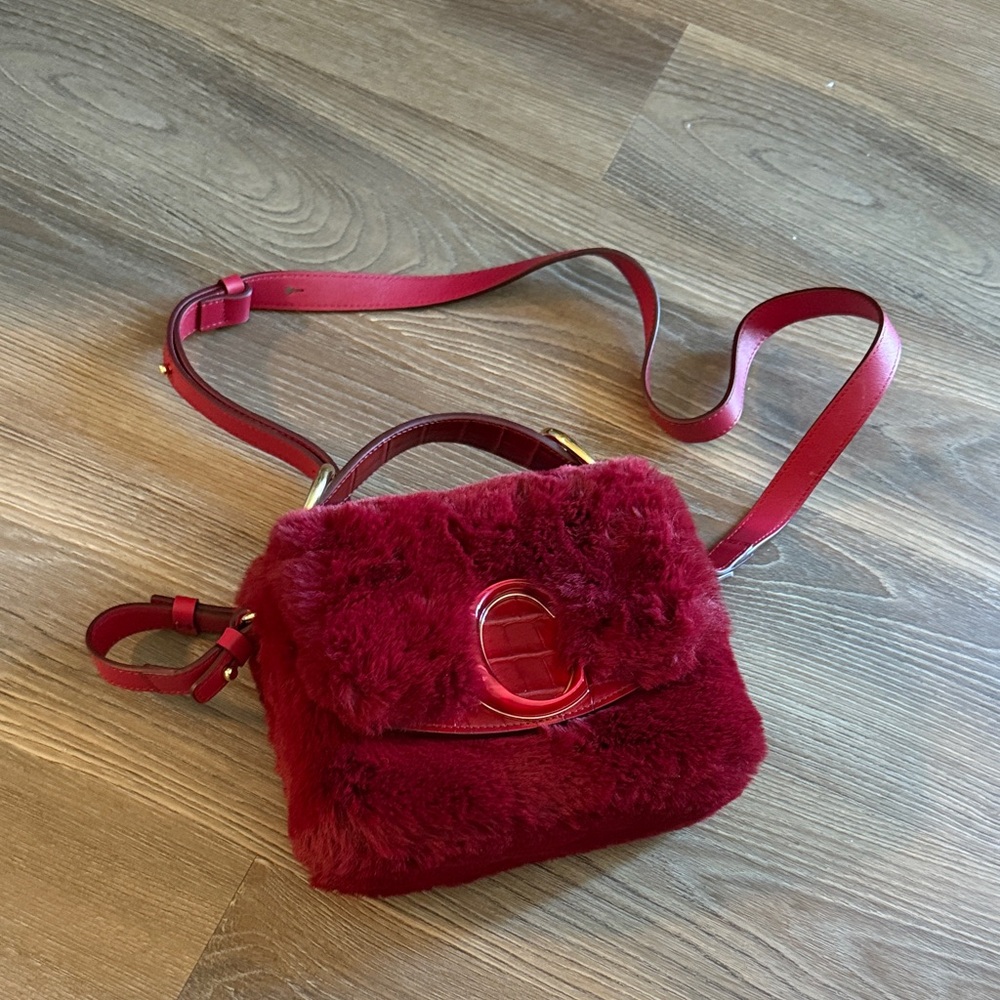 Excellent condition red Chloe C faux fur leather crossbody mini bag